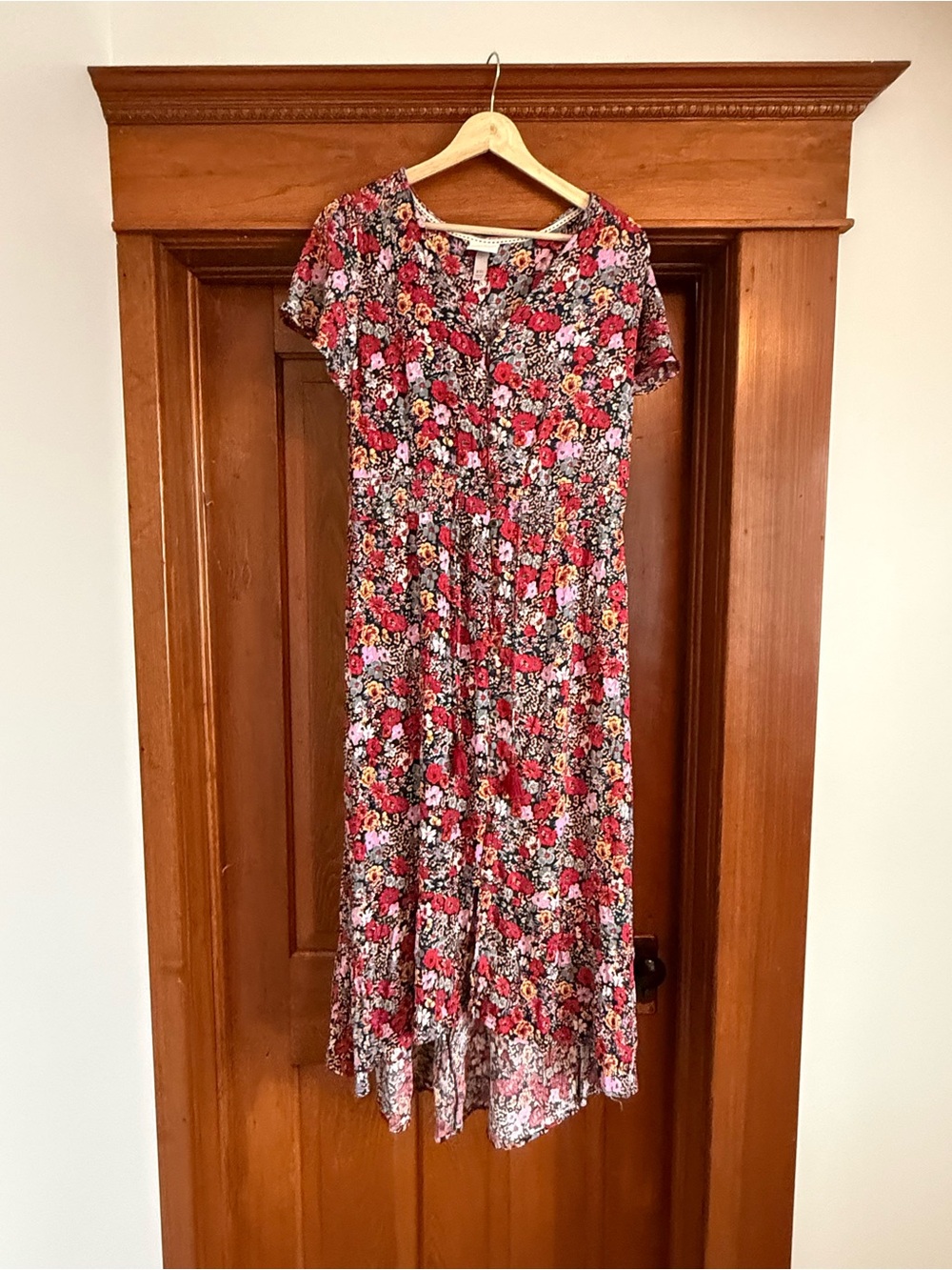 Knox Rose Red Floral Midi Dress with Pink and Black Flowers